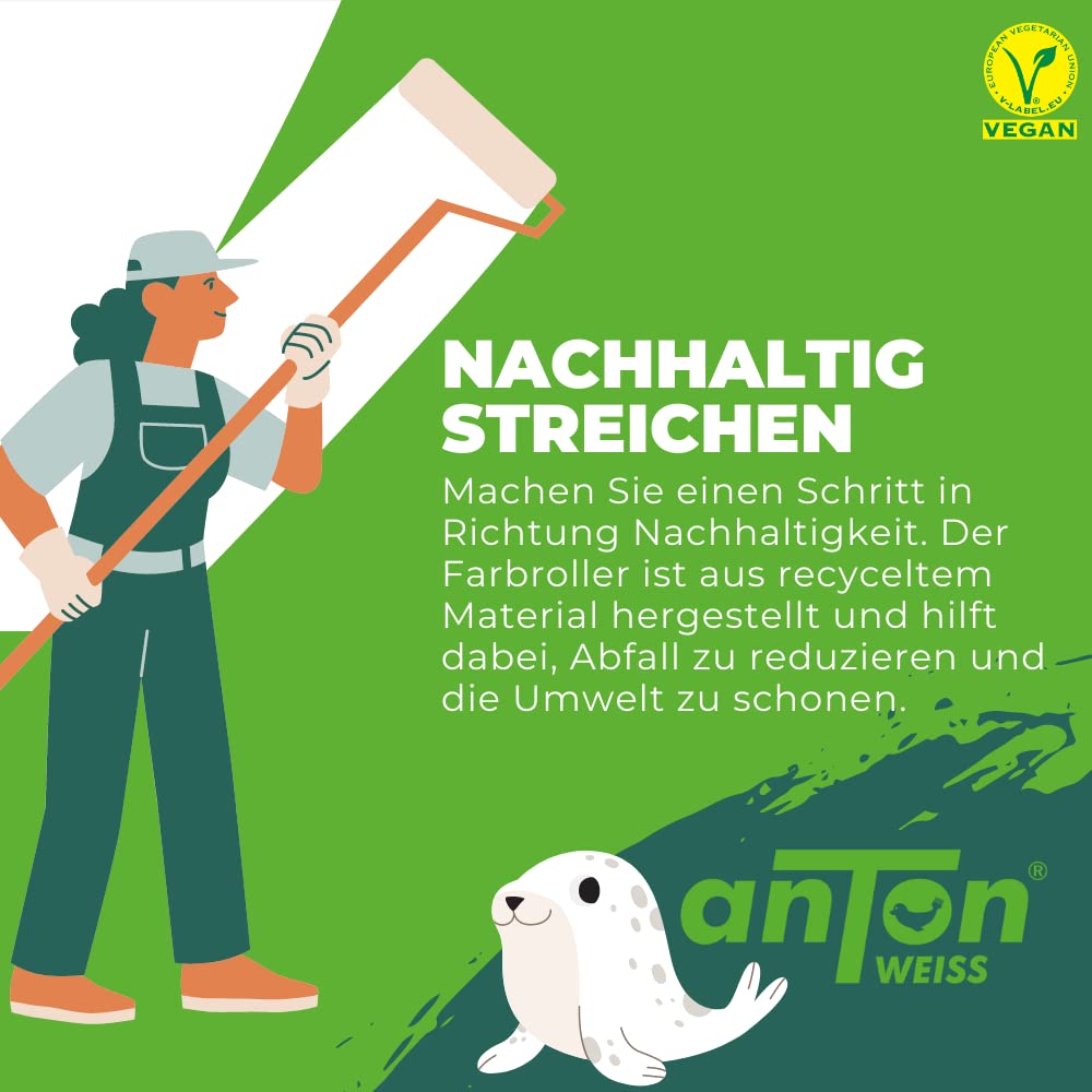 Anton Weiss® Qualitäts Farbroller der Profi Klasse |10er Pack | Perfektes Oberflächenergebnis | 18 cm | für raue und glatte Untergründe | Reichweiten optimierte Formel | für die perfekte Verteilung