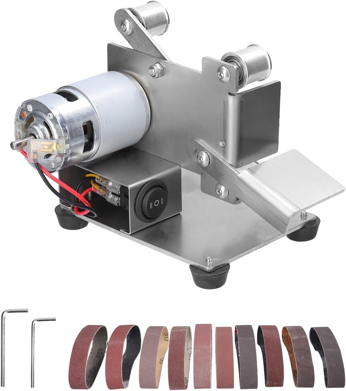 Sander, Polisher Mini Electric Belt Sander Mini Electric DIY Polishing Grinding Machine Cutter Edges Sharpener Wood Metal Working Power Tool(15-no Plug)