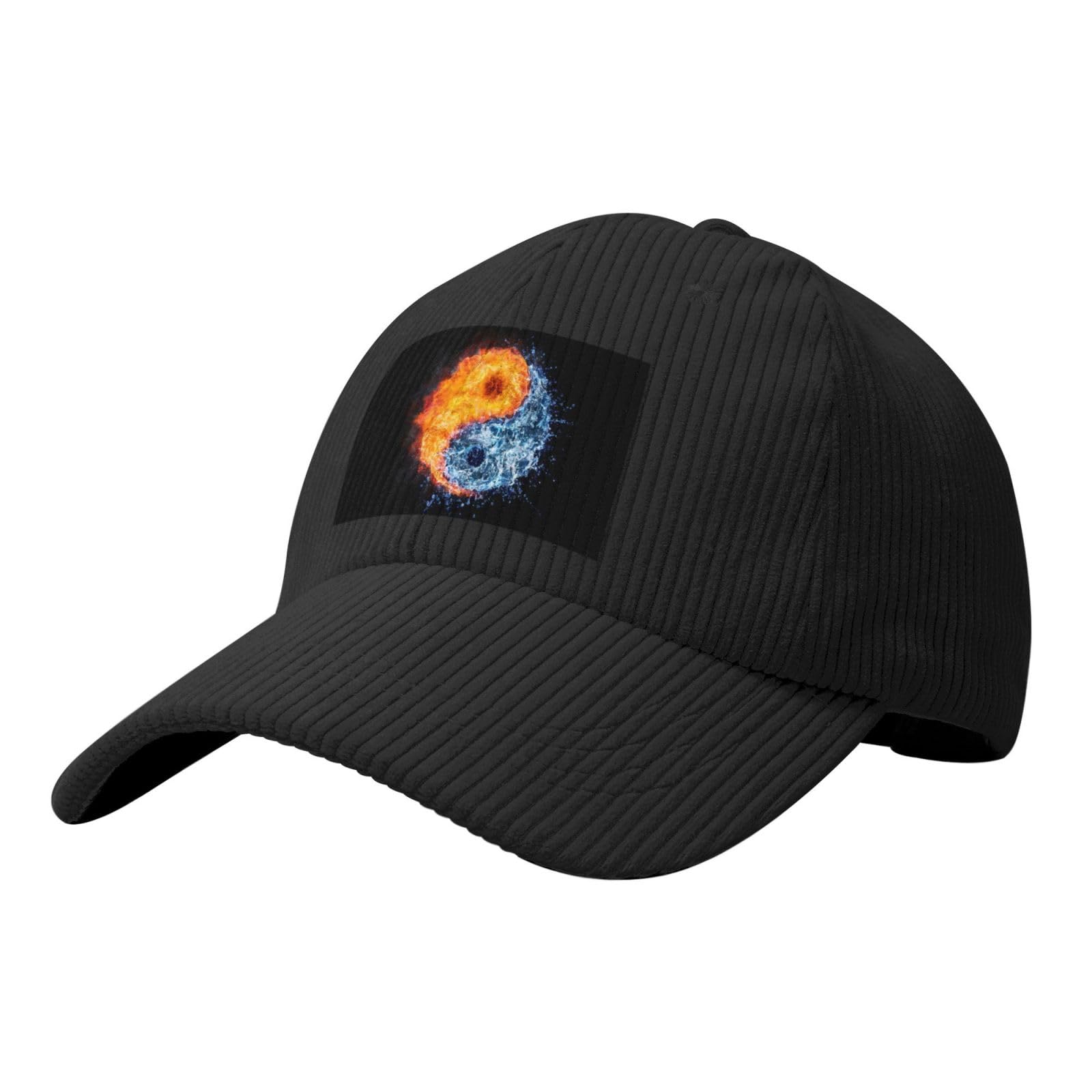 WSHFFILO yin yang fire Water Printed Corduroy Baseball Cap Adult Headwear Black