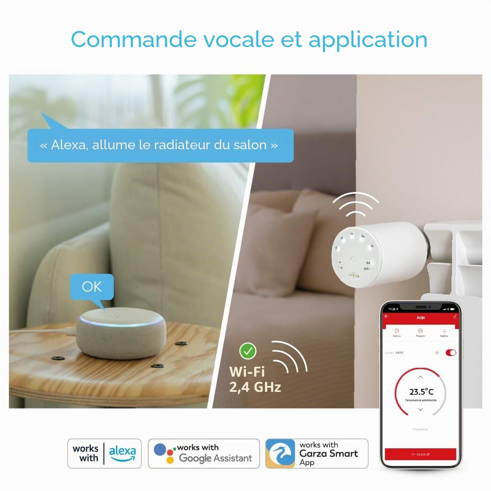 Garza -Thermostat Pack Duo têtes pour radiateur + capteur Portable, Valve thermostatique, contrôle app et Voix,Modes Manuel/Automatique, détection de fenêtres. Nécessite HUB/Bridge ZigBee 3.0