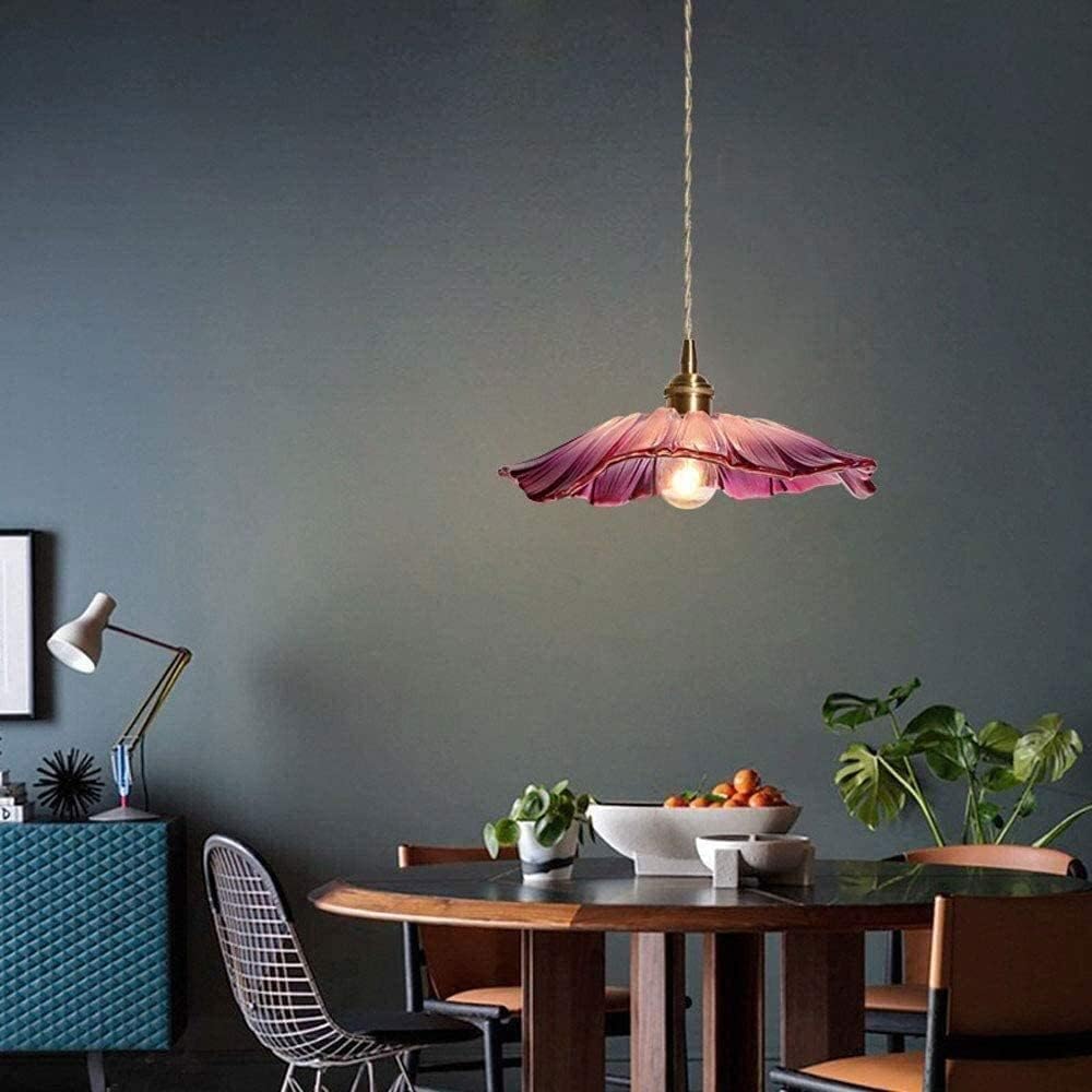 Lampy wiszące na stół w stylu retro Rodzaj kwiatu Szklany abażur Oświetlenie Liść lotosu Szklany żyrandol Mosiężna oprawka E27 Lampa sufitowa Kuchnia Obszar wiejski Restauracja Salon Wisząca lampa