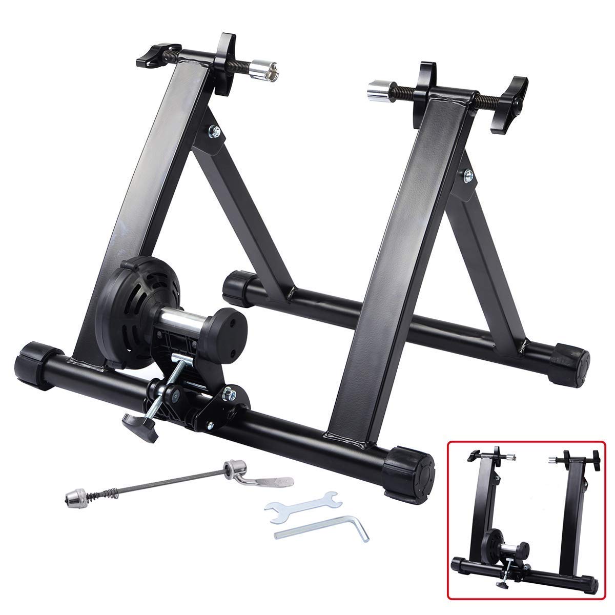 COSTWAY Rullo per Allenamento Bici, Addestramento Bicicletta a Casa, Pieghevole e Regolabile, Carica Max 150kg, Nero