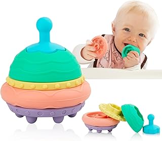 5Pcs Stacking Toys Baby Blocks, Montessori Sensory Toys, Stacking Rings Soft Baby Blocks for Infant 6-12 Months Old, Nesting Puzzle Building Blocks Early Developmental Educational Teething Toys