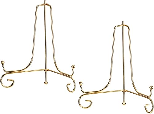 uxcell Soporte de placa para exhibición, 5 pulgadas, 2 piezas, soporte decorativo de hierro, caballete de metal, soporte de exhibición plegable para