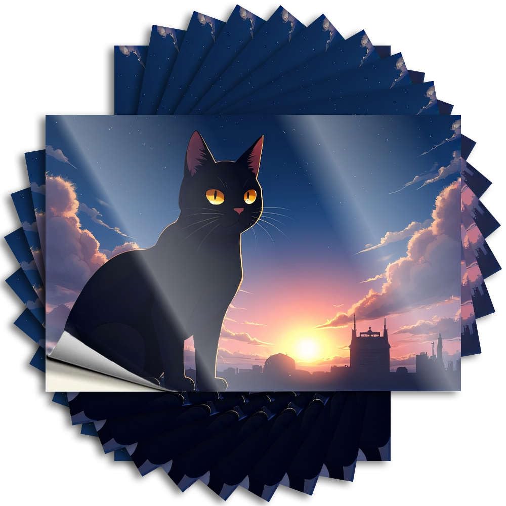 Sticker Cover Cats A Black Cat Stands Against A Sunset Backdrop. for Items - Bar Cart Decor Easy Peel Removable(12X18CM)