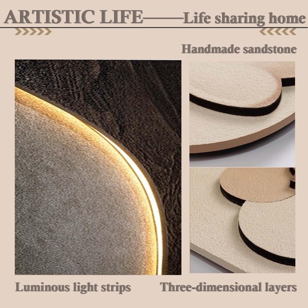 PTSZNGS Sandstone Wall Art with LED Light, 3D Decorative Painting with Simulated Plants for Entryway, Living Room, Hallway, Bedroom, Hotel Lobby(Round style A,Small: 23.6") - Image 6