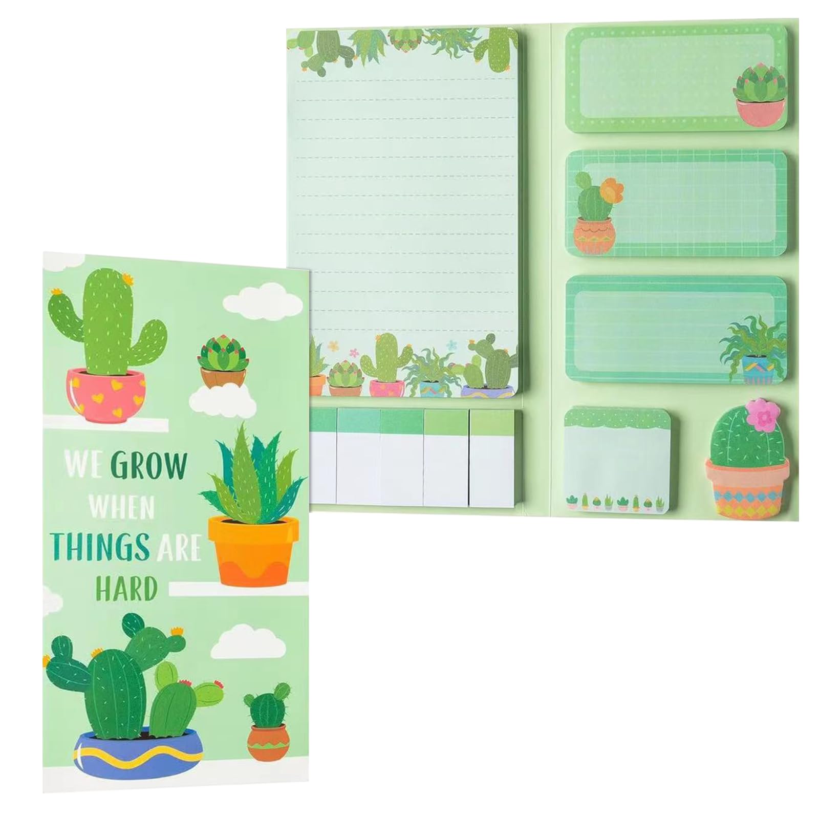 CZXCV 550 Sheets Cute Cactus Shaped Self Adhesive Sticky Notes Set, Cactus Memo Pads for Writing Page Markers, Home Office School Supplies Gifts for Teacher Student Kids