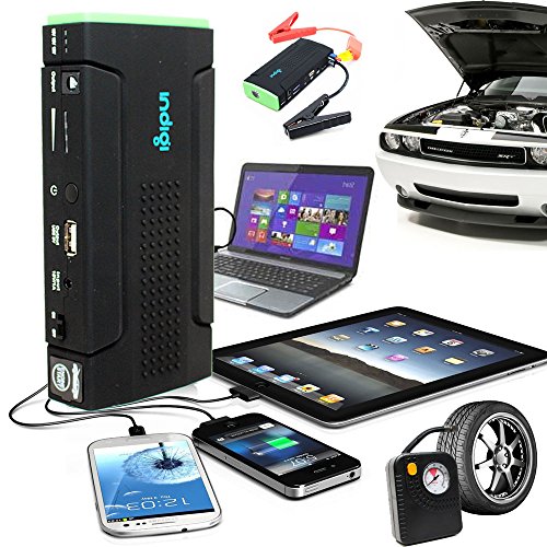 Indigi Jump Starter Cell Phone Laptop Car JUMP STARTER TIRE COMPRESSOR AIR PUMP SOS Emergency Hiking Camping Travel Kit - MUST HAVE