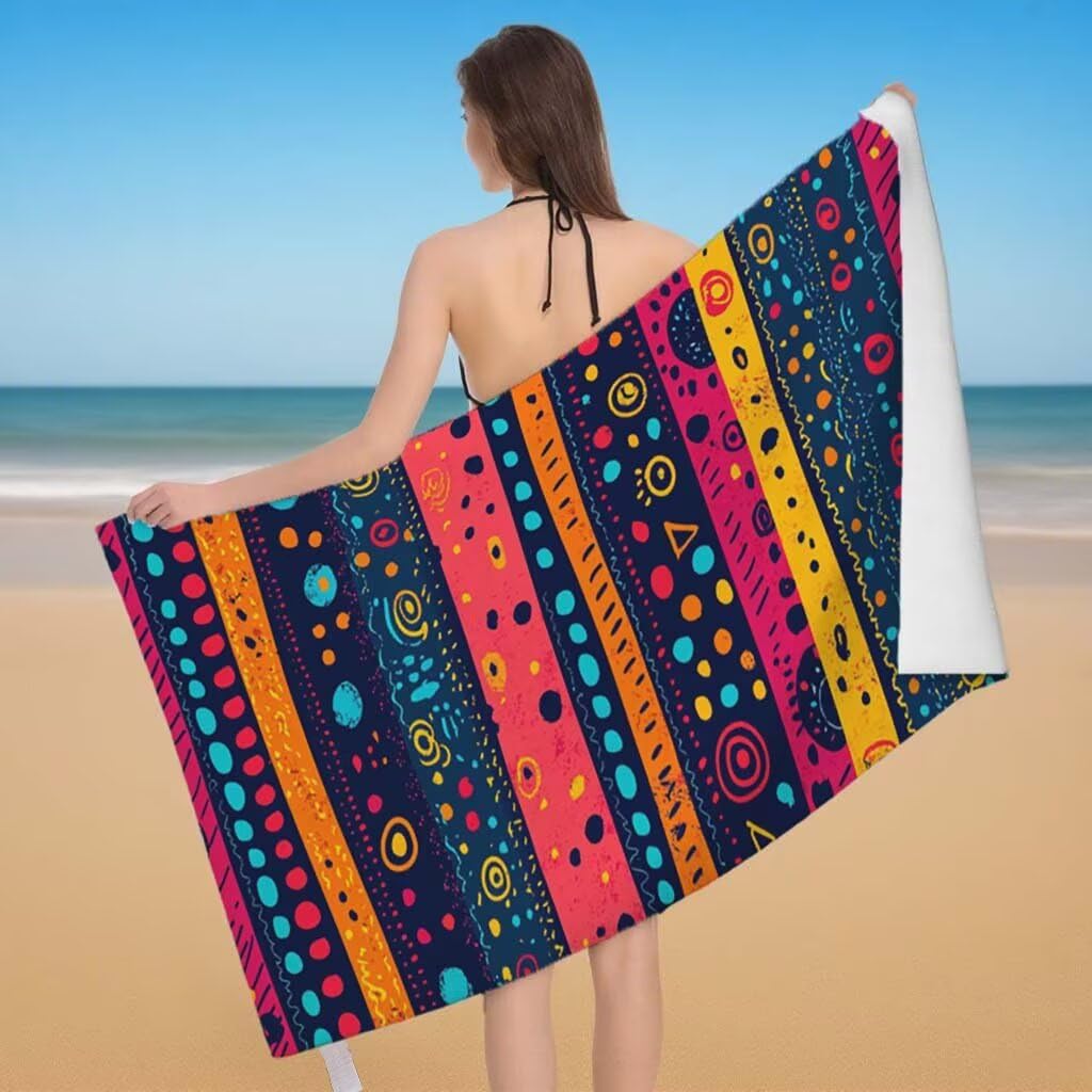Toalla de Playa Grande 220x100cm/35x70cm, Juego de 2 Toalla Microfibra XXL de Antiarena, Toallas Playa Suave Ligera, Absorbente Secado Rápido, Beach Towel Viaje Yoga, Regalo Mujer Hombre (India) G-40