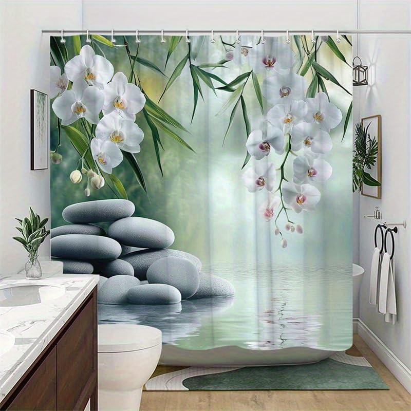 Rideau de douche anti-éclaboussures orchidées 183x200 résistant à l'humidité pour salle de bain