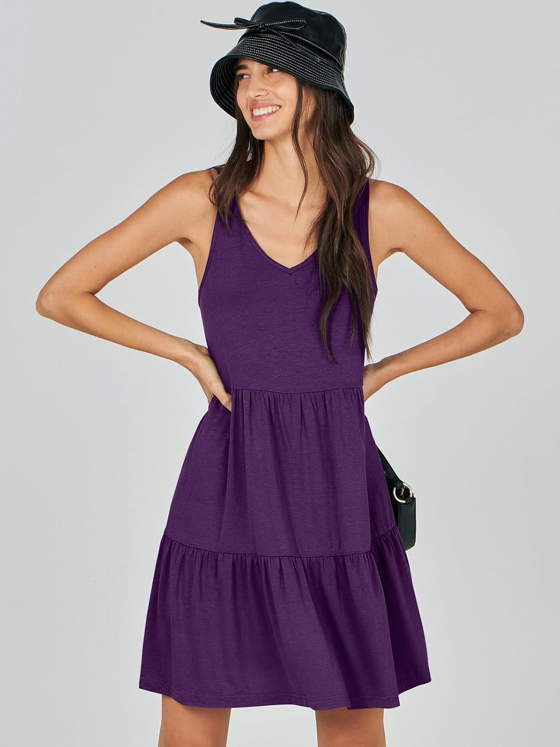 ANRABESS Womens Summer Casual Tank Dress Sleeveless V Neck T Shirt Sundress Flowy Tiered Swing Mini Beach Vacation Dresses - Image 8