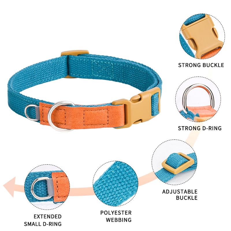 Collar para perro ajustable de poli algodón con acentos en cuero marrón M miniatura 3