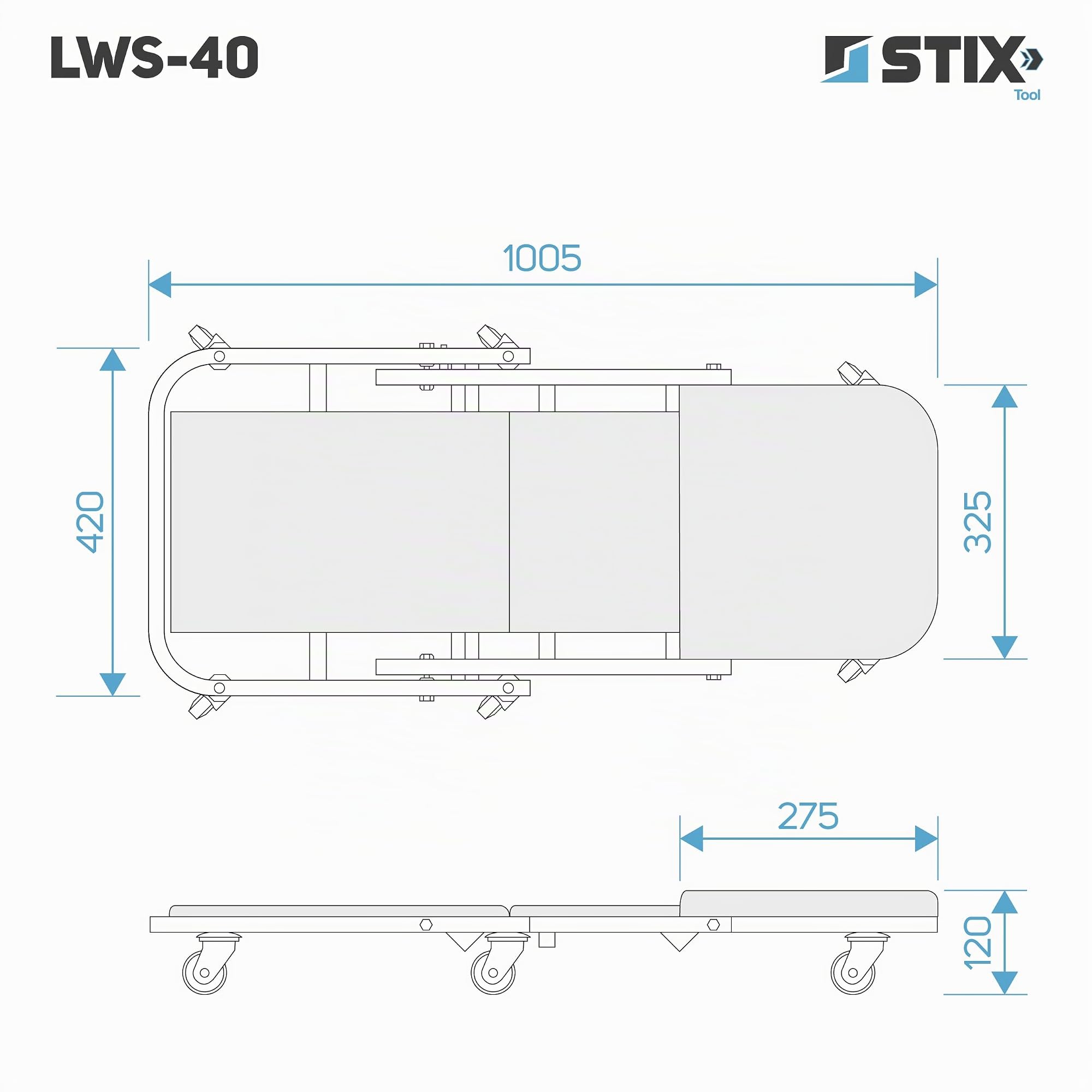 Stix LWS-40 Chariot d’Atelier 2-en-1 Pliable et Mobile pour Travaux Mécaniques sous Véhicule Charge Max 150 kg Compact et Ergonomique pour Garage