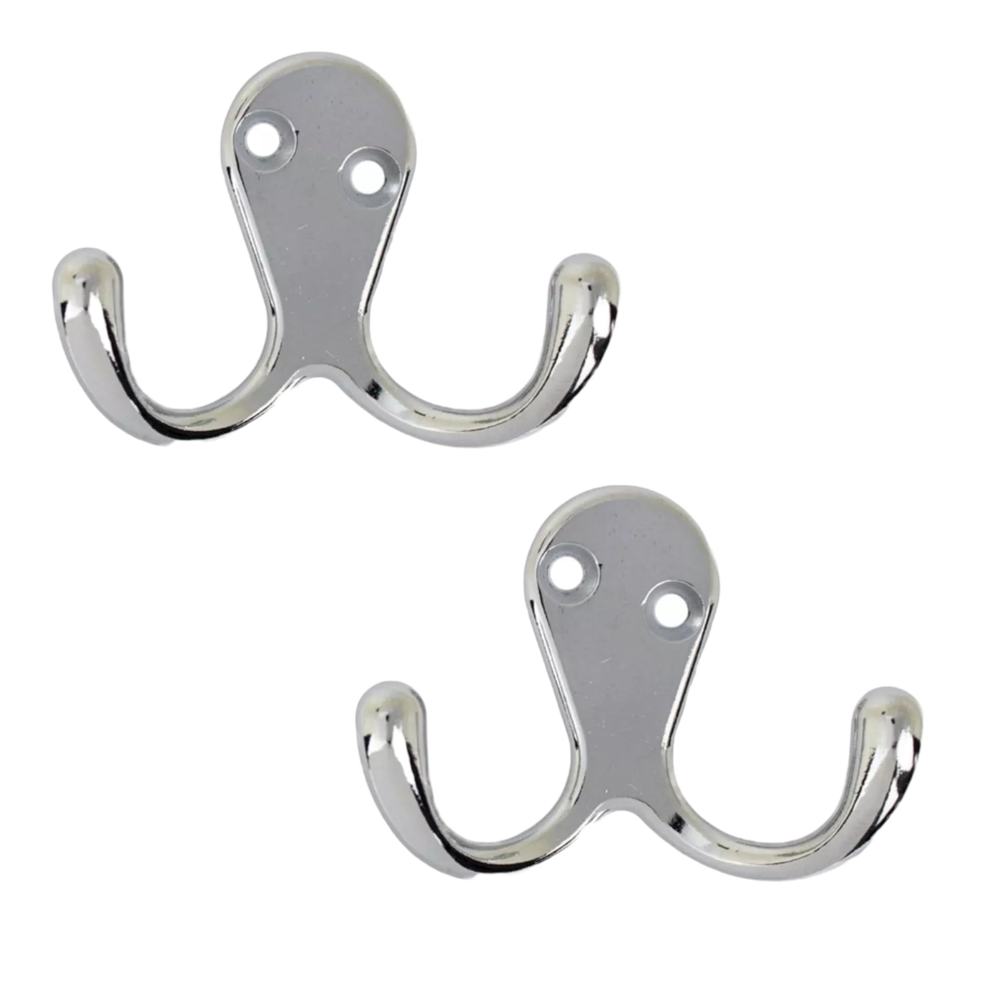 Manor Double Coat Hooks Hangers, 2 Pack, Polished Chrome, Wall/Door Mountable