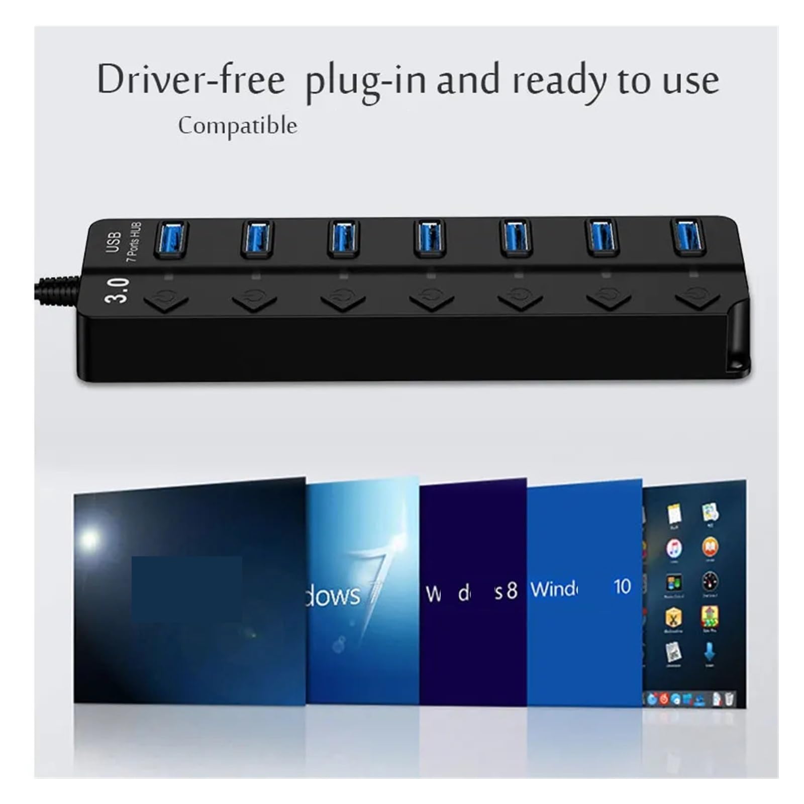 Adattatore Di Alimentazione USB 3.0 Hub Splitter Multi A 4/7 Porte 2. Switch Espansione Multiplo Cavo Da 30 Cm Capacità Di Ricarica Rapida(Black-3.0-7 ports)