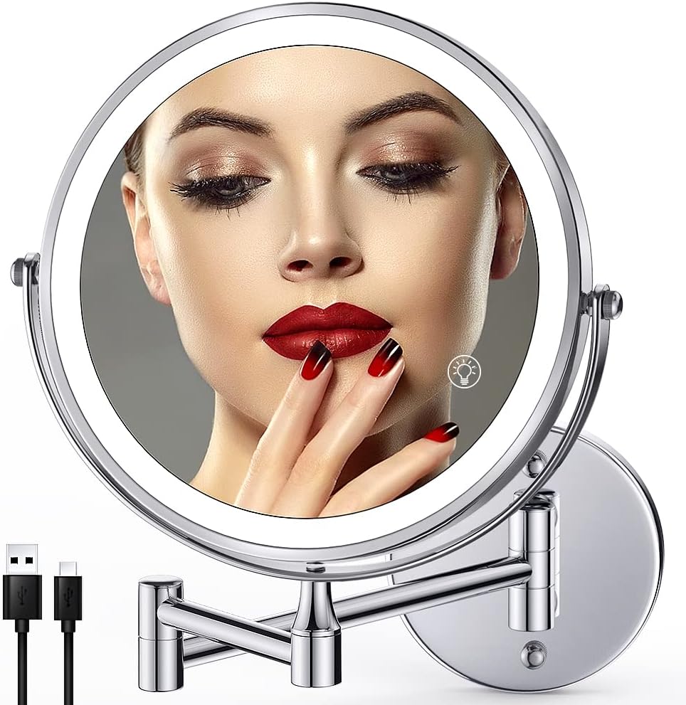 GREENFROM 8.5 Inch Rechargeable Wall Mounted Lighted Makeup Mirror, DoubleSided 1X