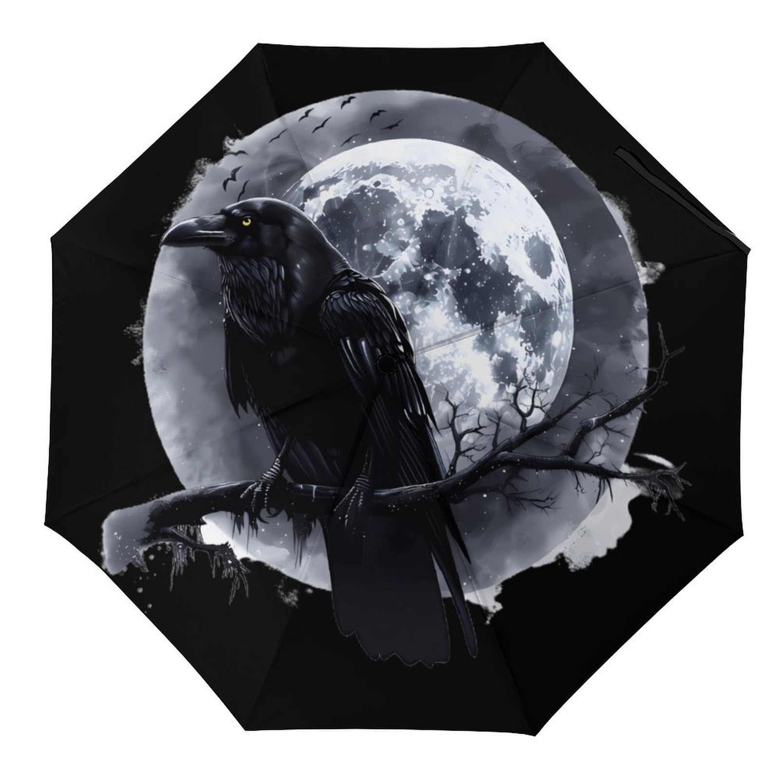 SMAZDFXX Raven And Moon Travel Umbrella For UV Rain Windproof Folding Umbrellas Portable Funny