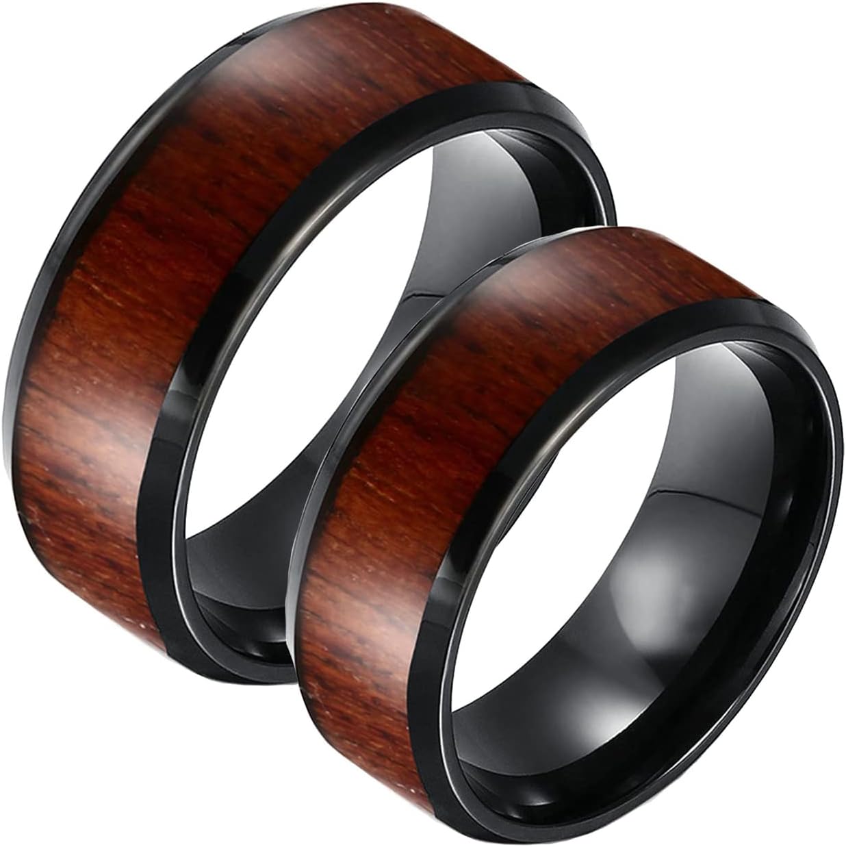 Tungsten Couple Rings Set, 8MM Wood Inlay Black Wedding Bands Sets for Him and Her with Custom Engraving