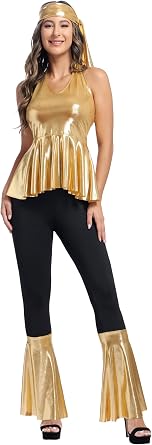 Plus Size 70s Disco Costume For Women With Disco Diva Flare Pants