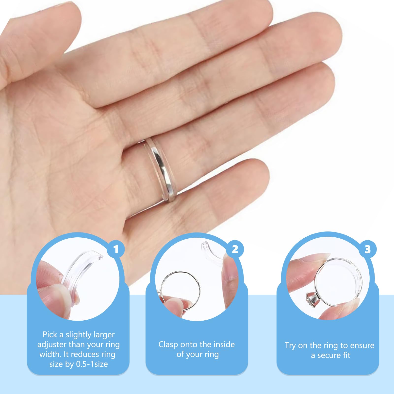 8 Pièces Ajusteur de Taille de Bague Invisible, Réducteur pour Anneaux Trop Grands, Plastique Transparent Souple, Tendeur pour Homme et Femme, Empêche la Perte des Bijoux Précieux