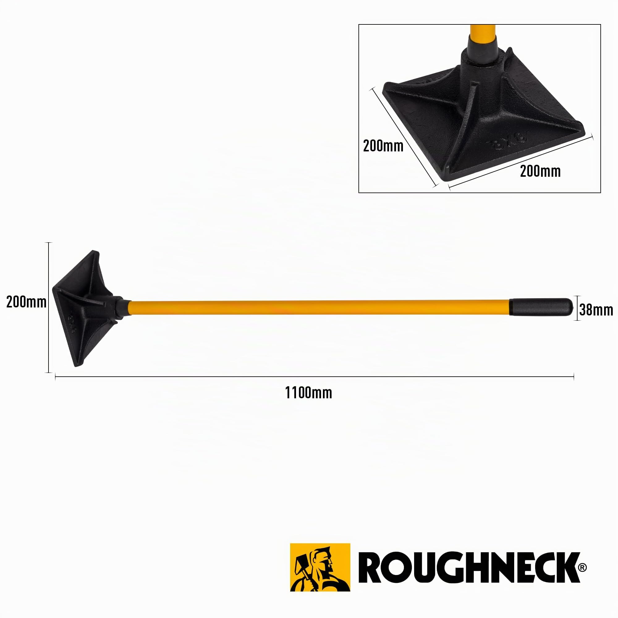 Apisonador Roughneck ROU64379 para contratistas, compactador de tierra para asfalto, grava, tierra y arena - Cuadrado 200x200 mm / 8x8"