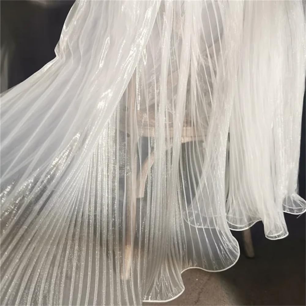 Tela de organza, encaje y voile iridiscente, Tela de Organza 100% Poliéster Blanca 145cm x (0,5-10) M for Vestido por Metro(145cm x 1M)