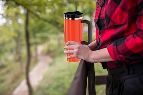 Miniatura 6 de YOUEXPERT Vaso de 30 onzas con asa, vaso de 30 onzas con asa y popote, vaso de acero inoxidable con aislamiento al vacío para agua, té helado o