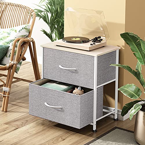 Wlive Nightstand, 2 Drawer Dresser For Bedroom, Small Dresser With 2 Drawers, Bedside Furniture, Night Stand, End Table With Fabric Bins For Bedroom, Closet, Nursery, College Dorm, Light Grey #TOP3