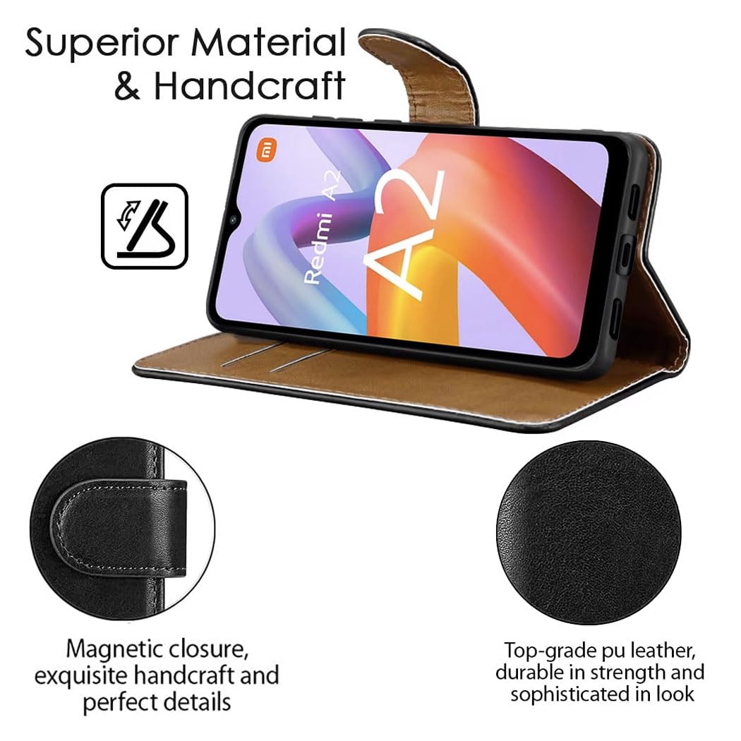 GAPlus Custodia Portafoglio In Pelle Per Xiaomi Redmi A2 - Con Cavalletto, Chiusura Magnetica, Porta Carte E Banconote - Nero - 2