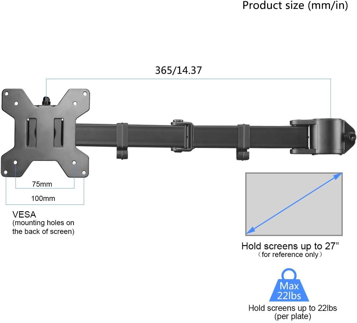 Suptek Single Swivel Arm and VESA Plat for All Monitor Stands MD6DB, Black, Single arm+VESA plat - Image 4