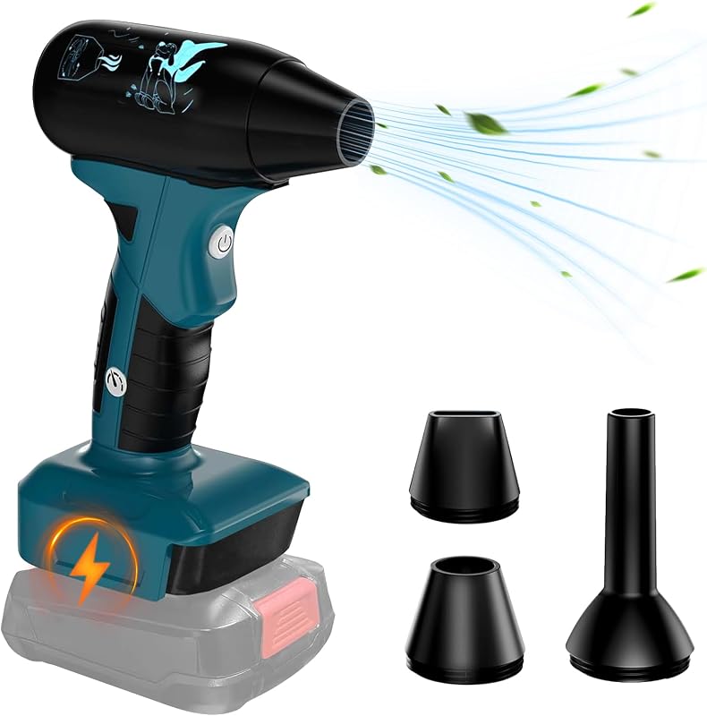 LIROPAU Akkus Lombfúvó Bosch 18V GBA Akkumulátorral Kompatibilis - Hordozható Kézi Levegőfúvó 4 Fokozattal, 3 Fúvókával, Portalanításhoz és