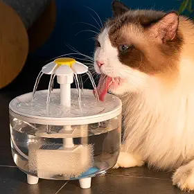 Bebedouro para Gatos e Cães, Fonte de Água Automática com Filtro, Bomba Silenciosa, Design de Flor, Transparente para Ver o Nível da Água, porta USB, tabuleiro anti-transbordamento