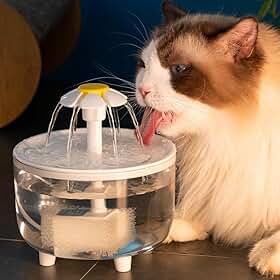 Bebedouro para Gatos e Cães, Fonte de Água Automática com Filtro, Bomba Silenciosa, Design de Flor, Transparente para Ver o Nível da Água, porta USB, tabuleiro anti-transbordamento