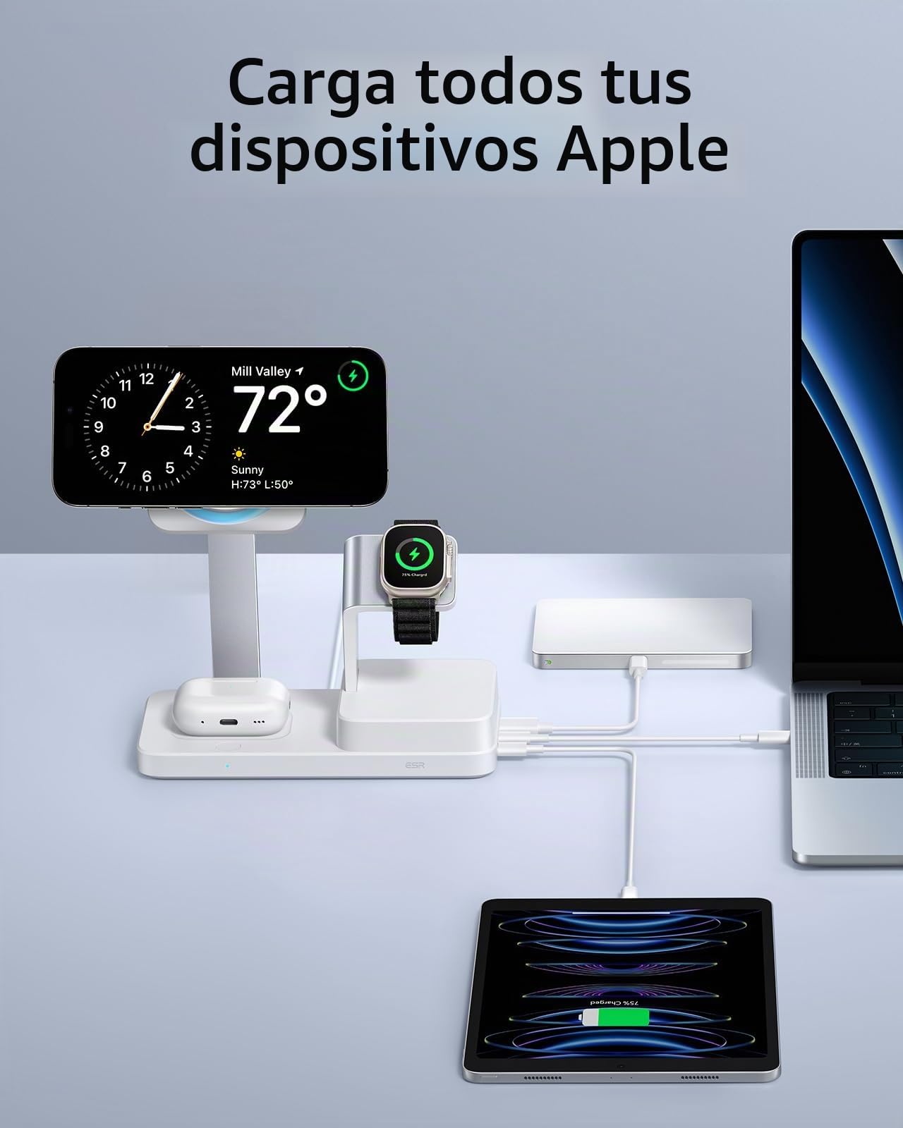 ESR Estación de Carga GAN 6en1 100 W + CryoBoost, Compatible Soporte de Cargador MagSafe, Cargador Inalámbrico Magnético iPhone 15/14/13/1