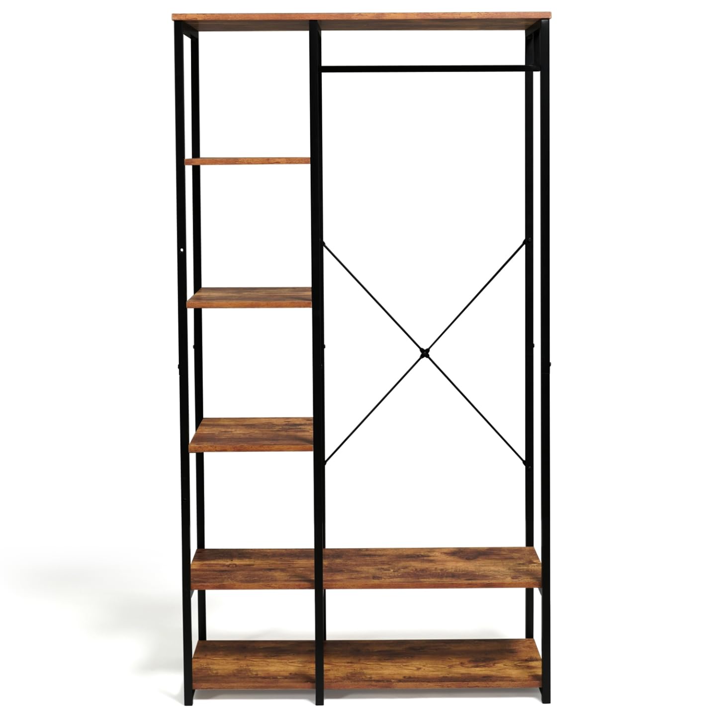 IDMarket - Vestidor armario estantes L. 90 cm HAWKINS madera oscura diseño industrial