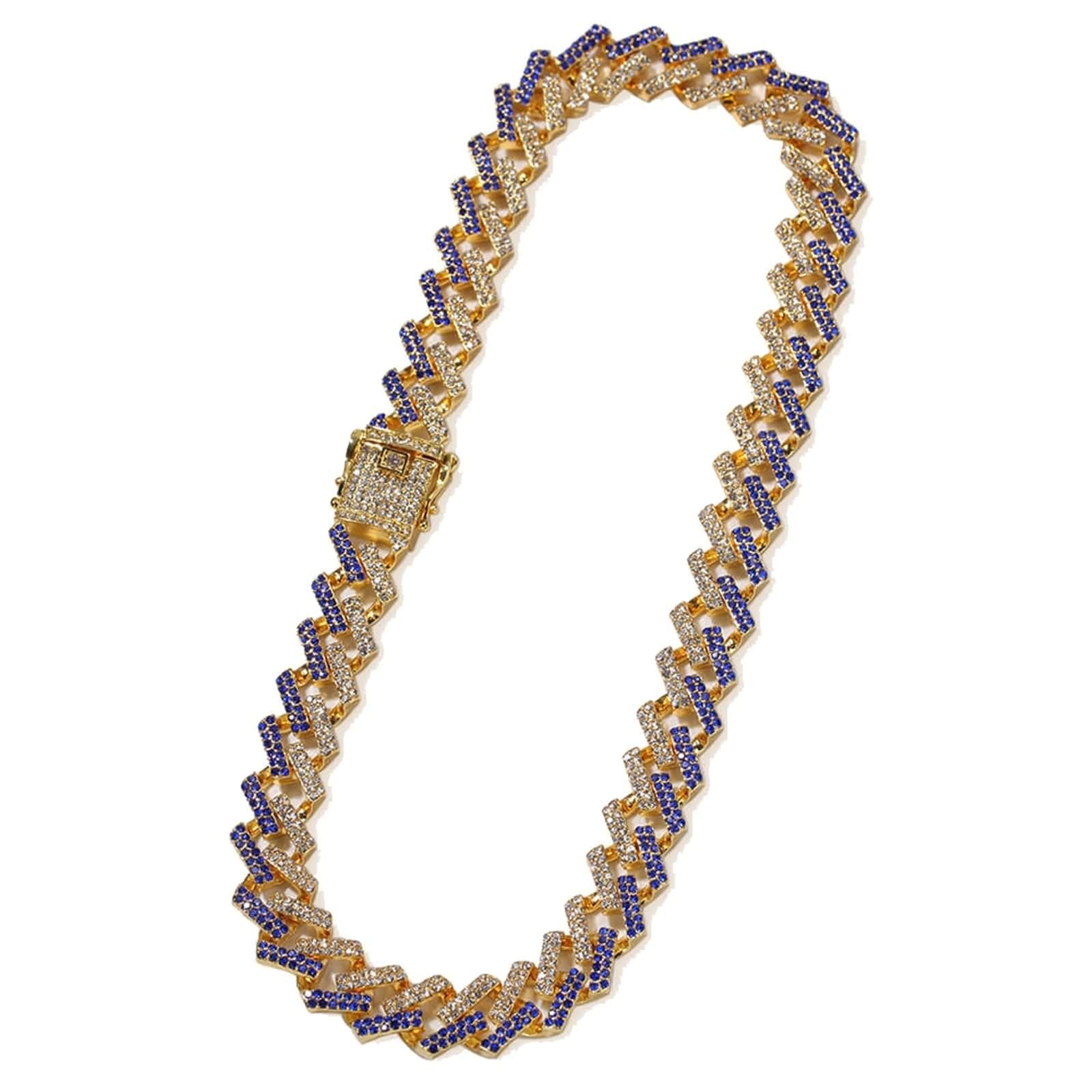 Collane Uomo Catena,Collana 41-61 cm Uomo Catenina 15 mm Catena Zirconia Cubica Bianca Catenina Lega Uomo Catenina Uomo Oro