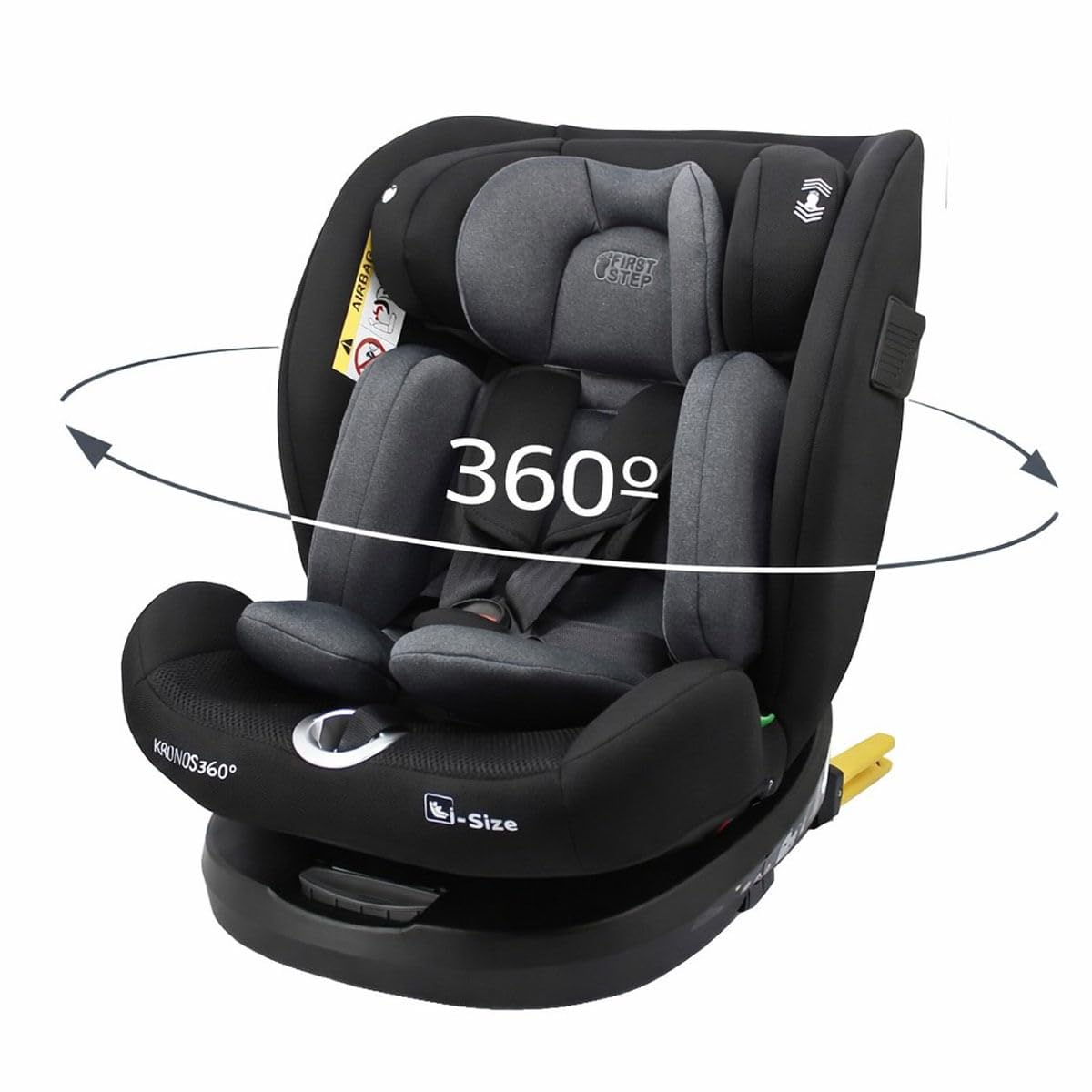 First Step Kronos 360° Silla Coche Bebé i-Size (40-150 cm), Silla Coche ISOFIX Giratoria, Grupo 0/1/2/3, Contramarcha hasta 4 Años, Reclinable 4 Posiciones, Arnés 5 Puntos, 0-12 Años, Negro