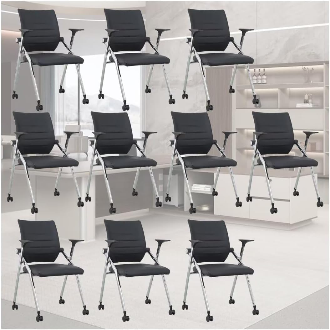 Conference Room Chairs with Wheels,Padded Office Chair arms,Folding Desk Chair,for Home Office School Gaming,Black(8 Pcs) (Black 6)