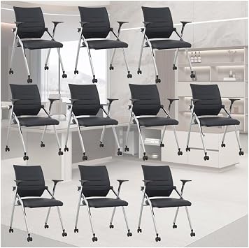 Conference room chairs with Wheels,high school student desk chairs,PU Leather Training Chairs,for Home Office Conference Gaming,Black10 Pcs
