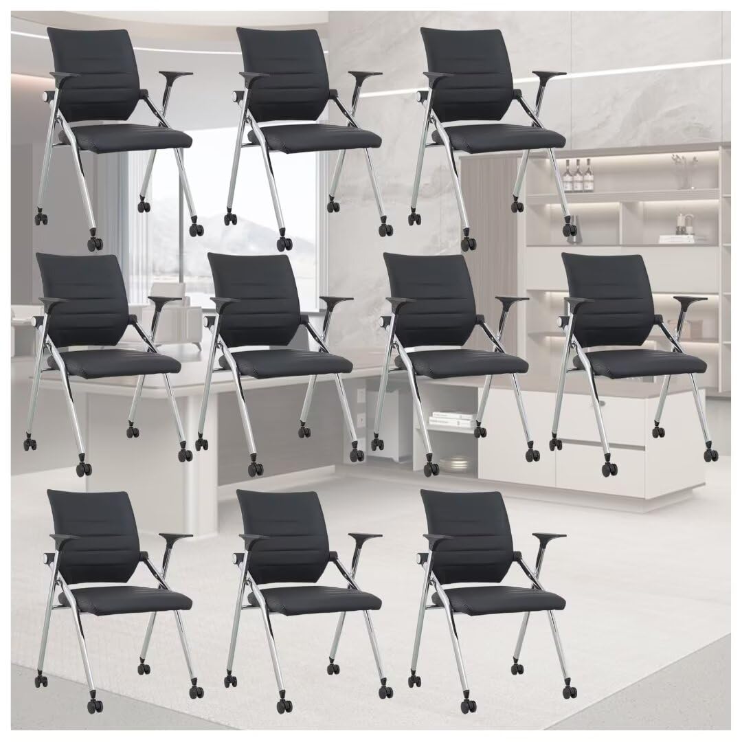 UDHSV Student Chairs with Wheels,Comfy Chairs for Classroom Middle School,Padded Folding Office Chair with Wheels,School Conference Chair,Black(10 Pcs