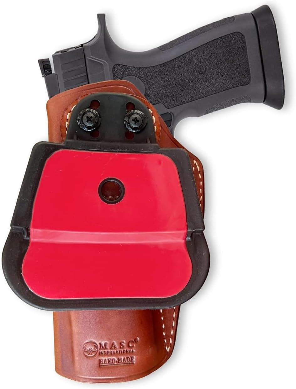 Premium Leather OWB Paddle Holster Open Top Fits CZ P-10 F 9mm Full Size 4.5'', Right Hand Draw, Brown Color #1493#