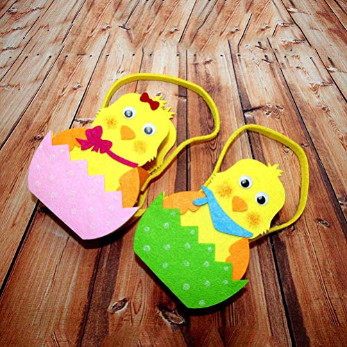 Amosfun Pasen Chick Ontwerp Tassen Leuke Pasen Mand Vilt Doek Tas voor Party Favors Snoepjes Chocolade (Random Kleur) - Afbeelding 6