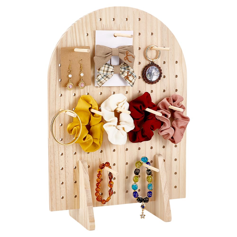 PH PandaHall Présentoir Bois avec Tige, Présentoir à Bijoux Présentoir Porte Clé Bois avec 25pcs tige pour Porte Clés Magasins Boucles D'Oreilles, Salons D'Artisanat, Vente 13x29x43cm