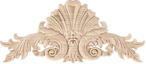 Apliques de madera tallada en madera tallada calcomanía sin pintar muebles cama puerta gabinete decoración (13,30x14cm11.81x5.52inch)