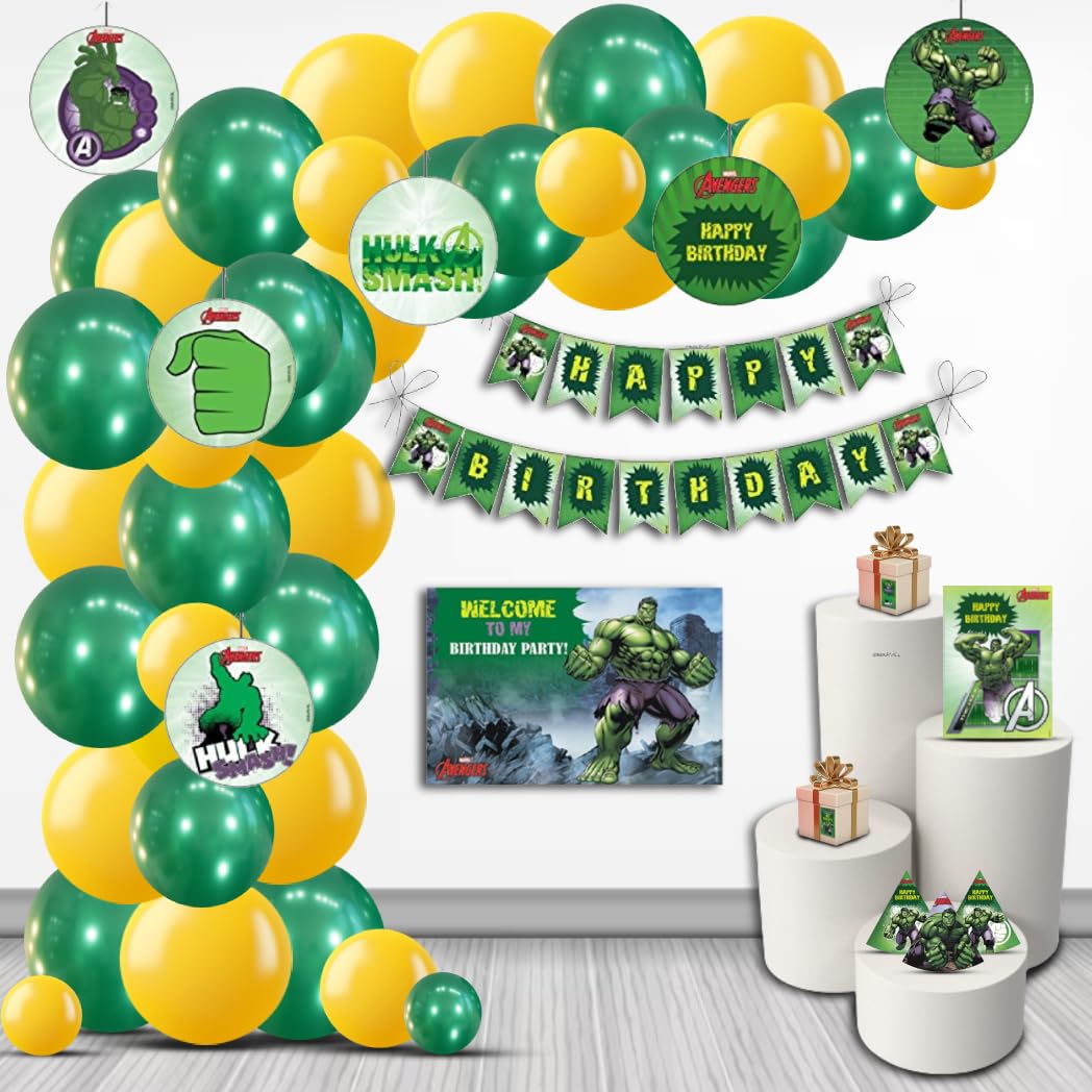 Hulk Decorations Kit- 80 pcs includes Banner, balloons, thank you, centerpiece, danglers, Hulk Birthday Party Supplies, Hulk Birthday Party Decor, Birthday Banner for Boys Kids