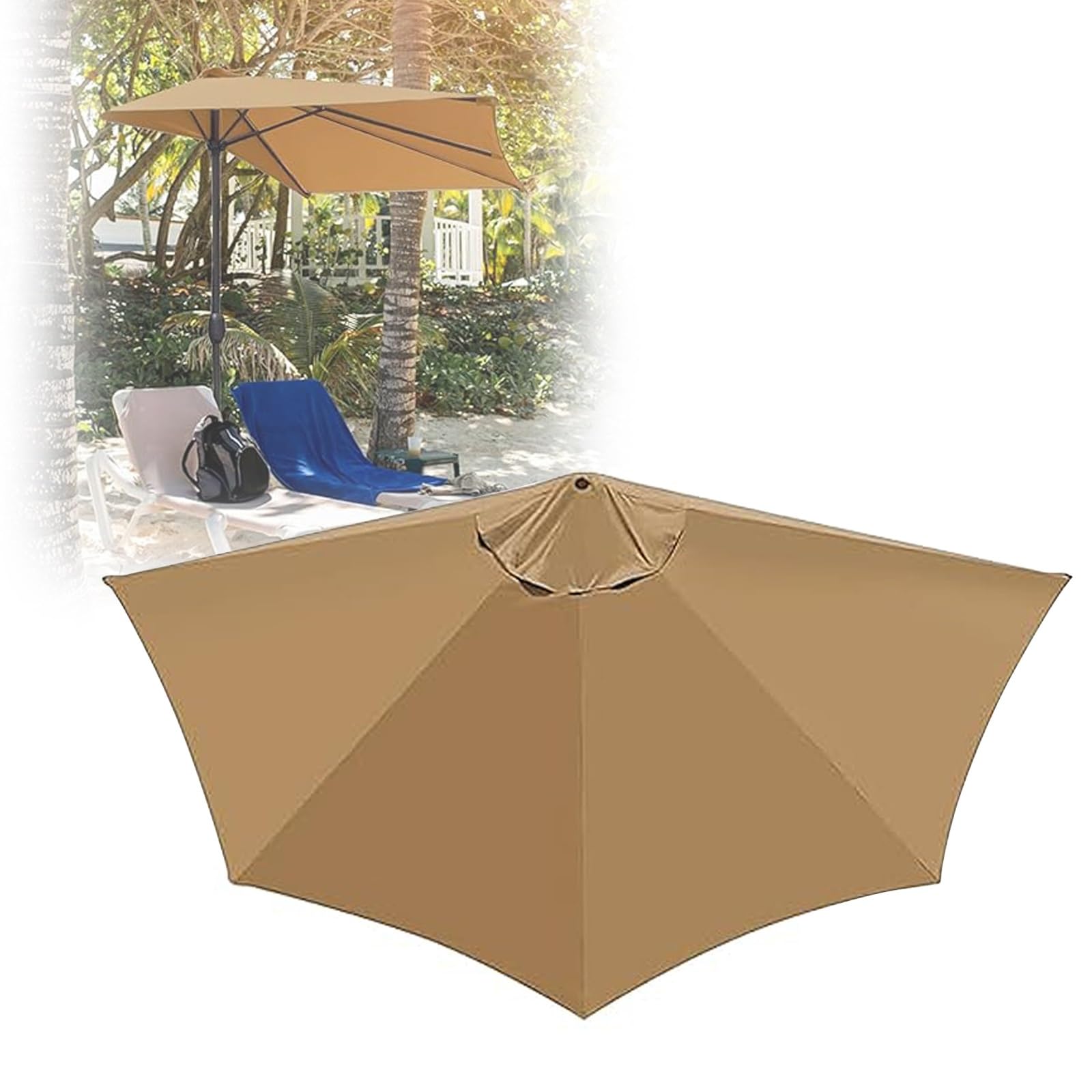 Toile de rechange pour parasol demi-rond 2,7 m kaki pare-soleil extérieur imperméable 5 baleines