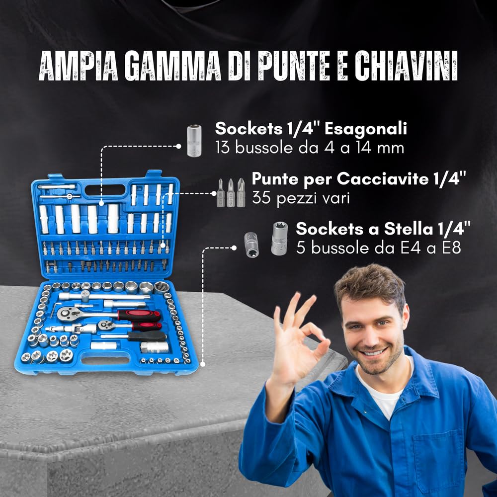 Valigetta Attrezzi da 108 Pezzi, Chiavi a Bussola, Cricchetto e Cacciavite