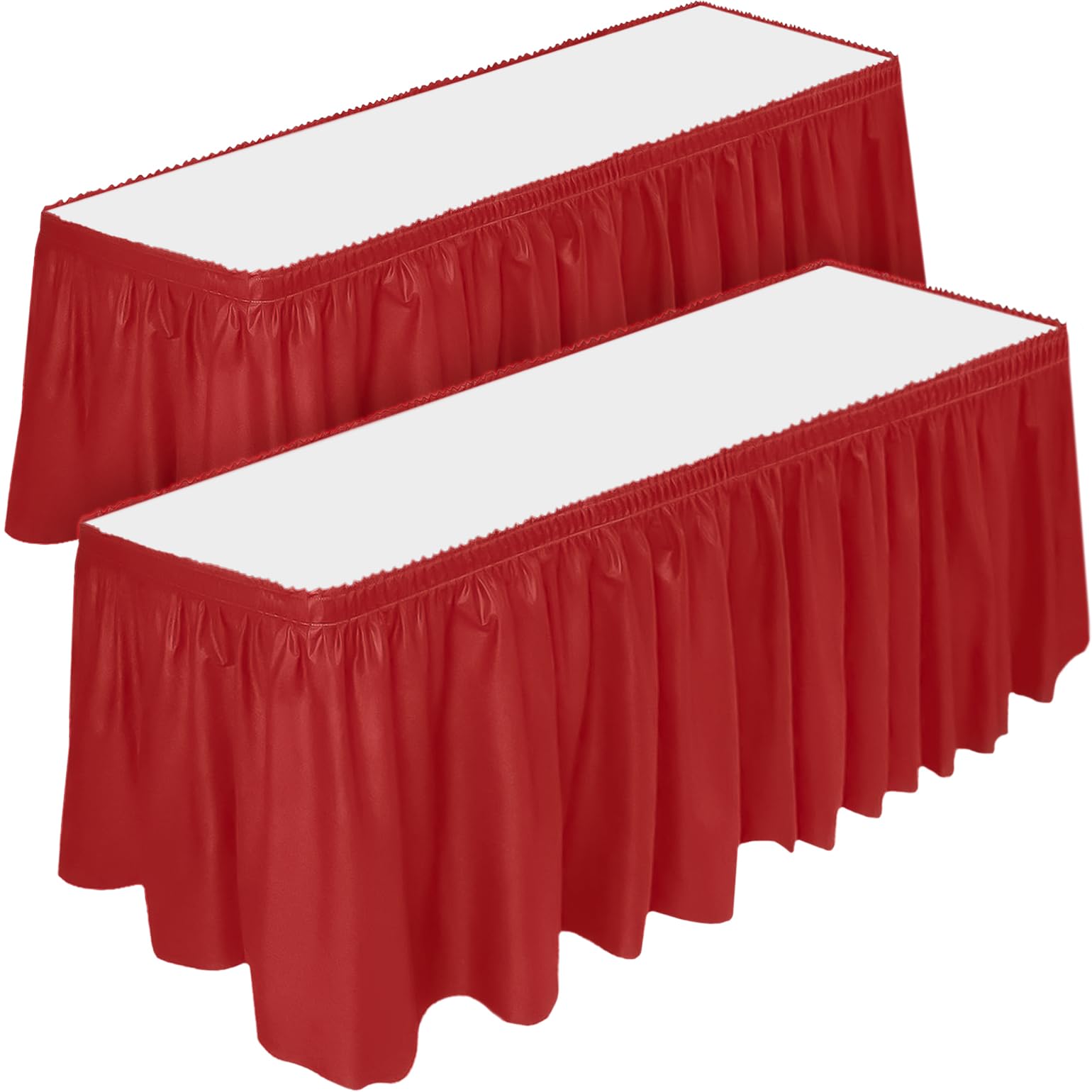 Photo 1 of ***MISSING PARTS***DecorRack 2 Pack Table Skirts, 29 in x 14 ft Each, Multi Pack -BPA Free- Plastic Tableskirt, Disposable, Reusable, Rectangular Tablecloth Skirt, Red (2 Pack)