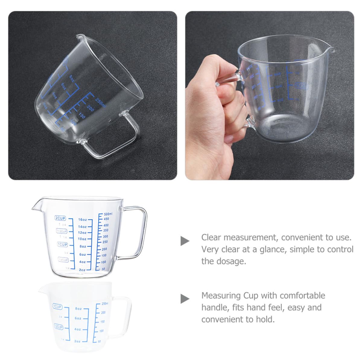 jojofuny Tazas Medidoras de y Resistencia al Desgaste Juego de 2 de 250ml y 500ml Medición Clara para Cocina y Restaurante