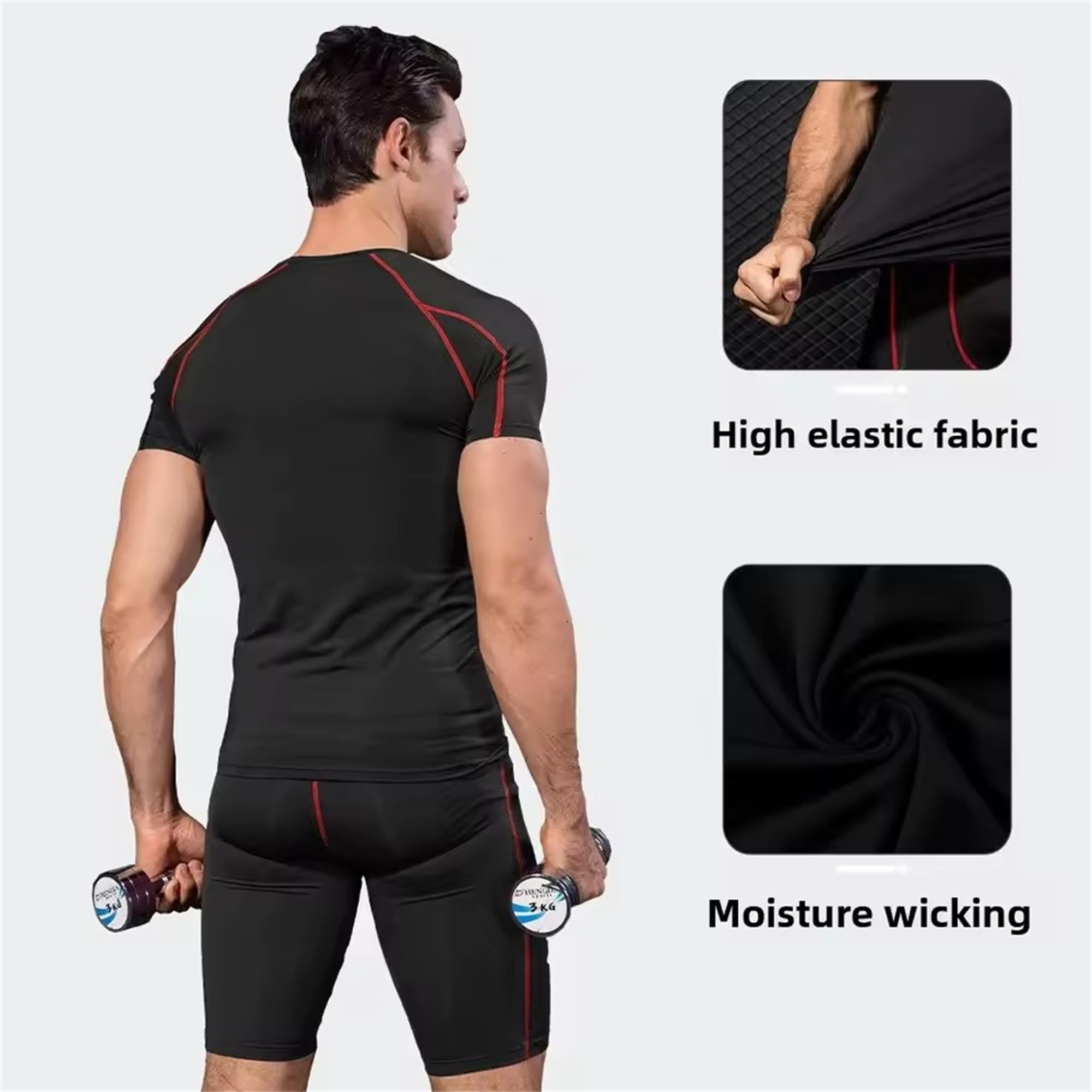 SANANG Ensemble de Compression Homme 2 Pièces - T-Shirt Respirant et Legging Sportif à Séchage Rapide pour Fitness, Course à Pied, Gym